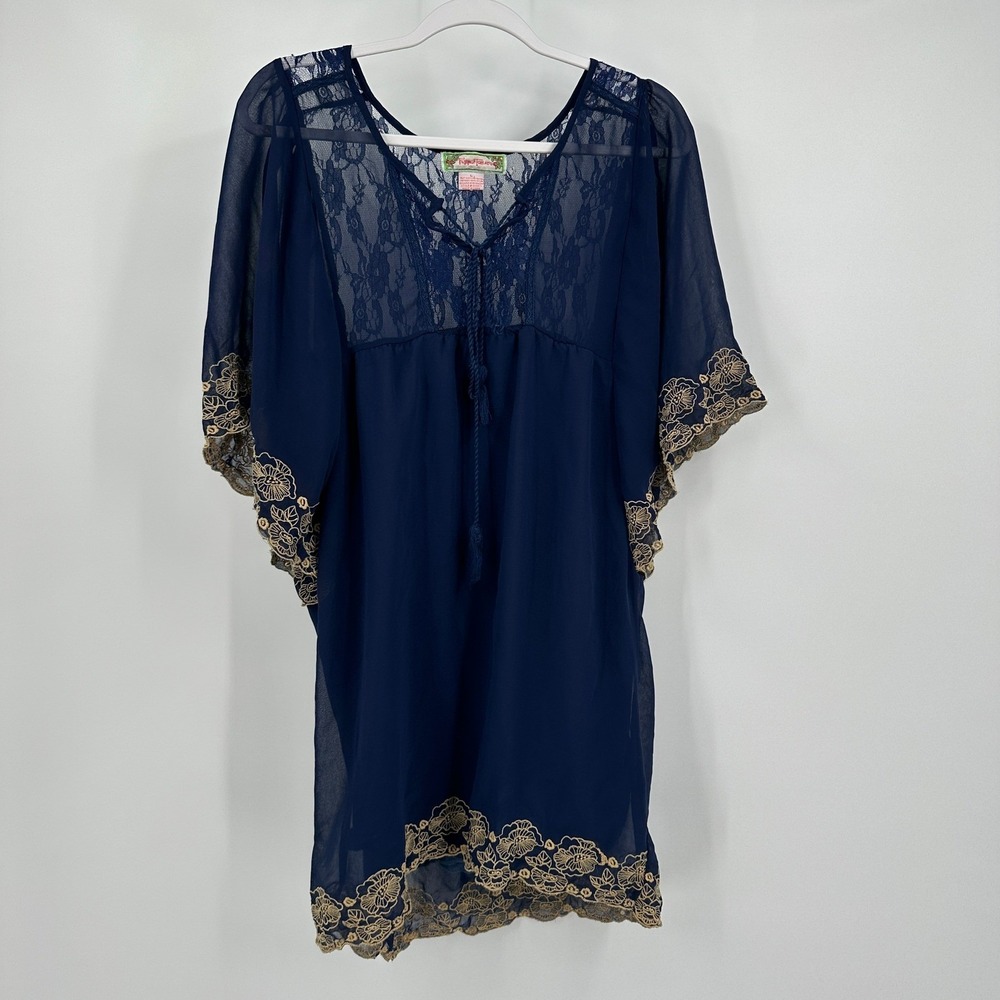 Flying Tomato Womens Boho Peasant Embroidered Tunic Top Size L Romantic Festival